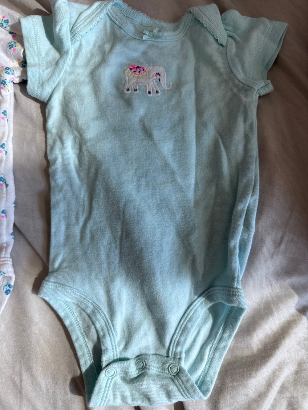 Carter's White Floral & Light Blue Baby One-Piece Bodysuits (2) - Picture 2 of 6